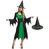 FSUJWOA Witch Costume Women Wicked Witch Dress with Hat Halloween Adult Vampire Costumes for Women