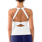BRXL Women's Soft Halter Top Fitness Yoga Tanks Backless Built in Bra Sleeveless Sports Tank Tops Twist Back Cami