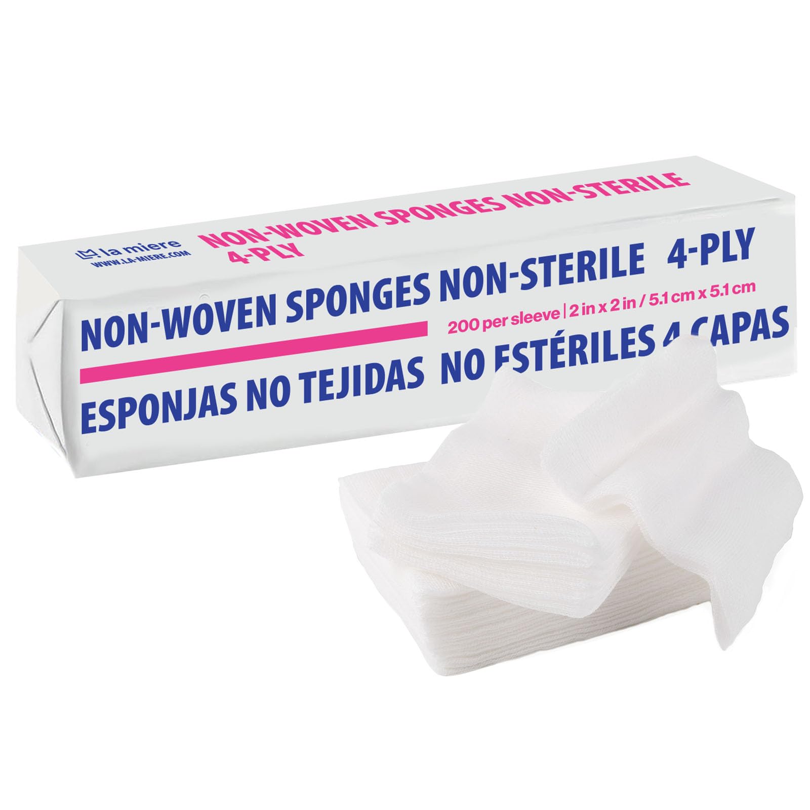 Photo 1 of LA MIERE Gauze Pads 2"x2" - 200P, 4-Ply Non-Woven Sponges Non-Sterile, All-Purpose Dental and Surgical Sponges
