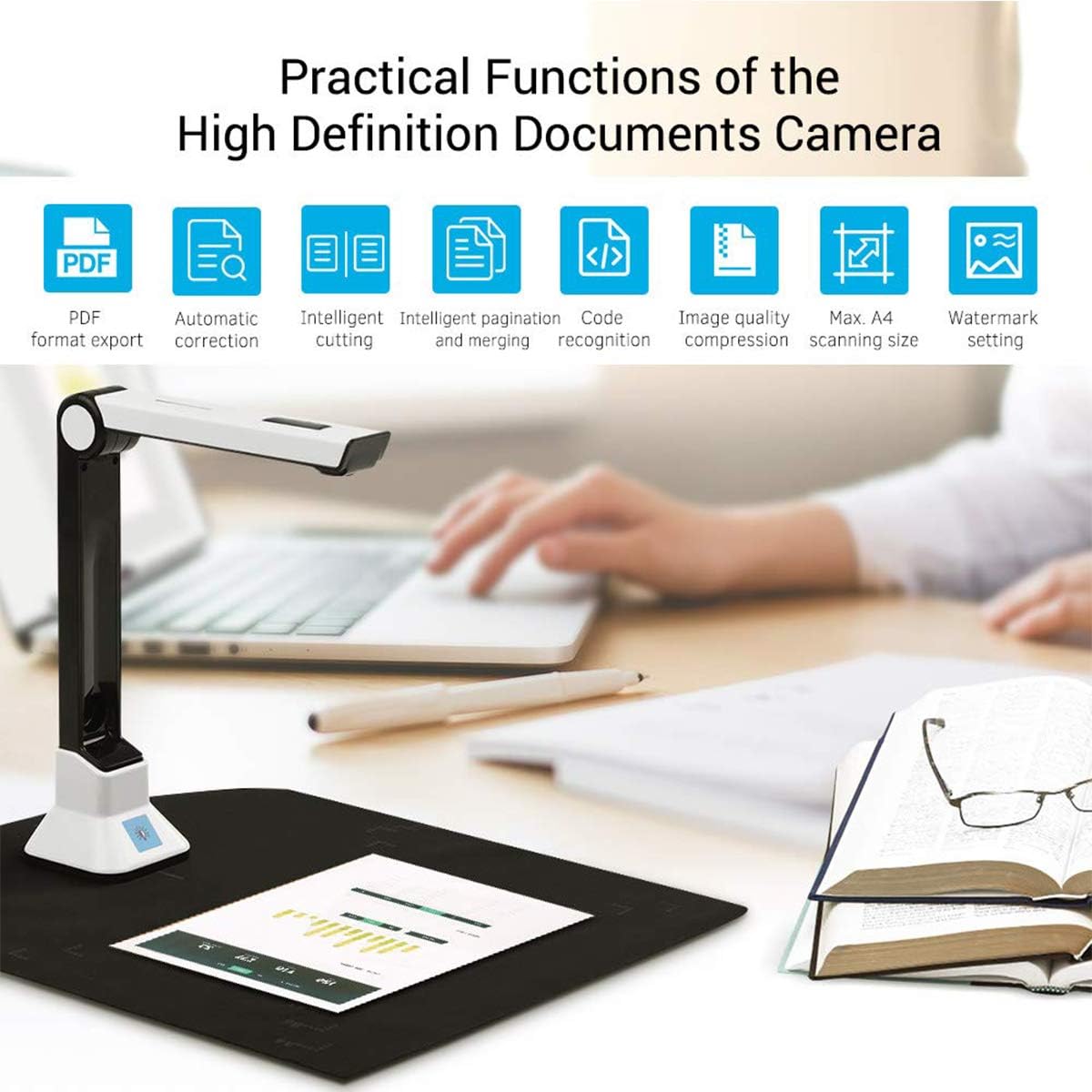 EnweGey Document Camera, Portable High-Definition Scanner, with Real-time Projection Video Recording Function, A4 Format, OCR Multi-Language Recognition, for Office Classrooms,Soft Bottom: Home & Kitchen