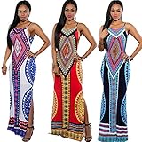 Moxeay Women Sexy Bohemian Floral Print Spaghetti Strap Backless Long Maxi Dress