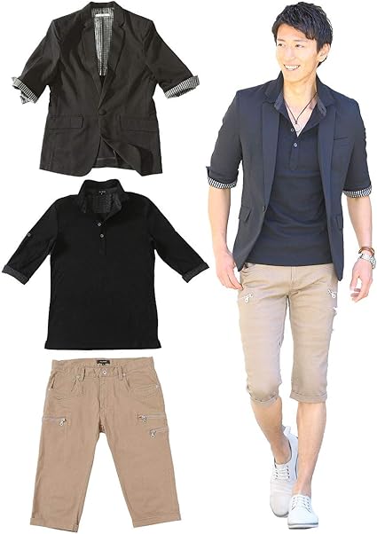 Amazon Menz Style メンズスタイル セット買い ジャケット ポロシャツ クロップドパンツ 3点セット コーディネートセット M ポロシャツ 通販