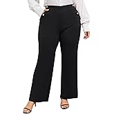 ShopWonder Plus Size Dress Pants for Women Stretch Pull On Flare Pants Pockets Dressy Business Casual Work Pants