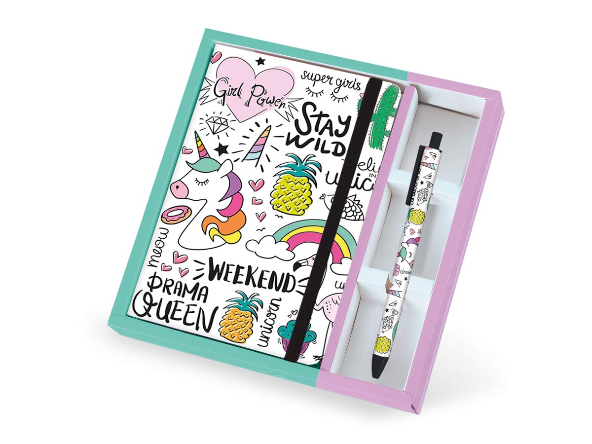 I-TOTAL - Funny Set Notebook A5 + Pen/with Elastic Closure Bookmark | Gifts for Girls Or Boys (Unicorn)