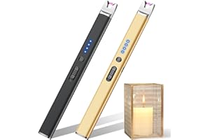 LcFun 2 Pack Candle Lighter Electric USB Rechargeable Plasma Arc Lighter with Safety Lock, Windproof Flameless Long Lighters for Candle, Grill, BBQ, Camping, Gas Stoves (Black, Gold)