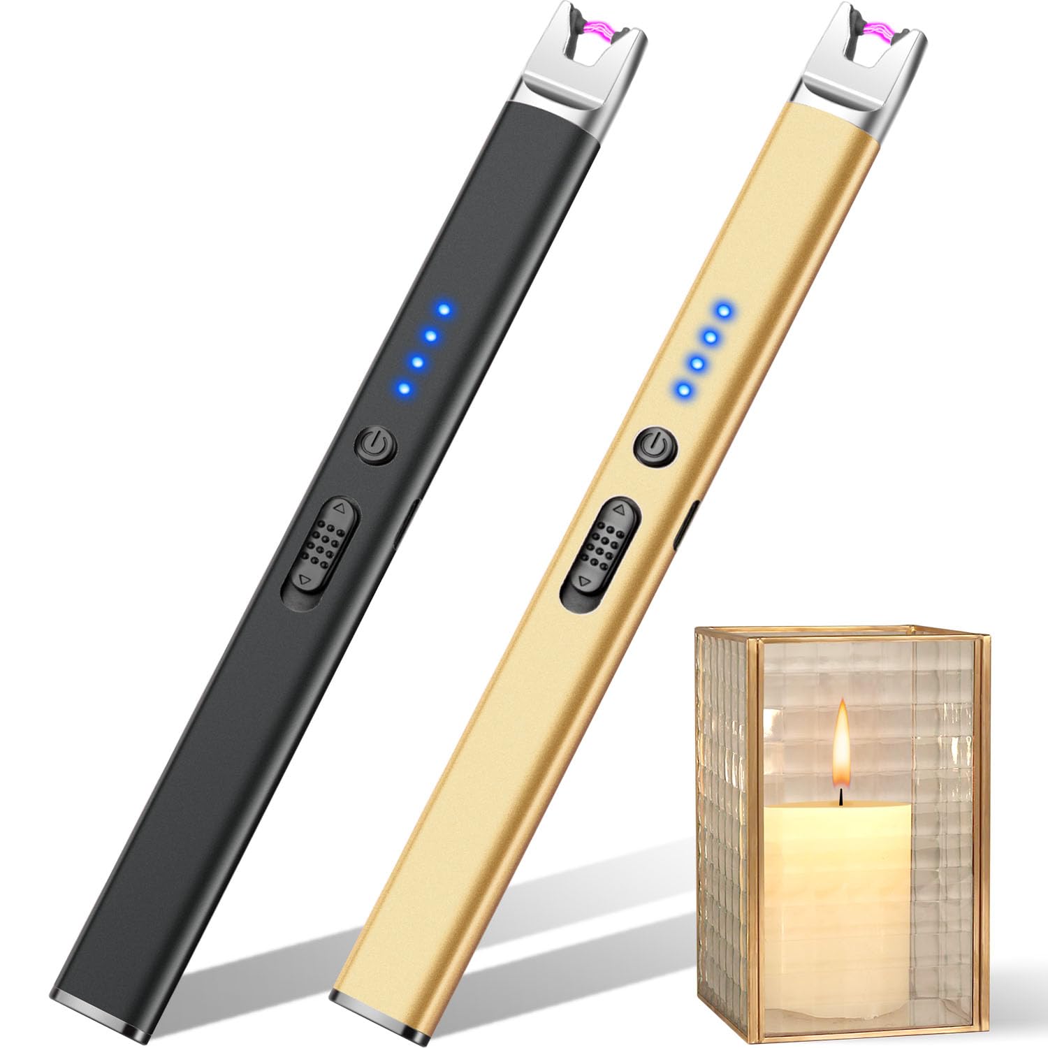 Photo 1 of LcFun 2 Pack Candle Lighter Electric USB Rechargeable Plasma Arc Lighter with Safety Lock, Windproof Flameless Long Lighters for Candle, Grill, BBQ, Camping, Gas Stoves (Black, Gold)