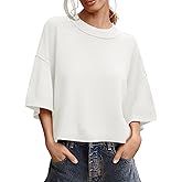 Skoinvb Women's Short Sleeve Cropped Sweaters 2025 Summer Oversized Loose Fit Drop Shoulder Casual Sweater Tops