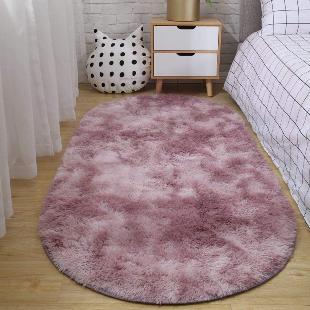 AMYDREAMSTORE Oval Shaggy Area Rug,for Living Room,high Pile Carpet Pad,not-slip Furry Fluffy Rug,plush Floor Mat,ultra Soft Bedside Carpet Rugs Pink Purple 200x300cm(79x118inch)