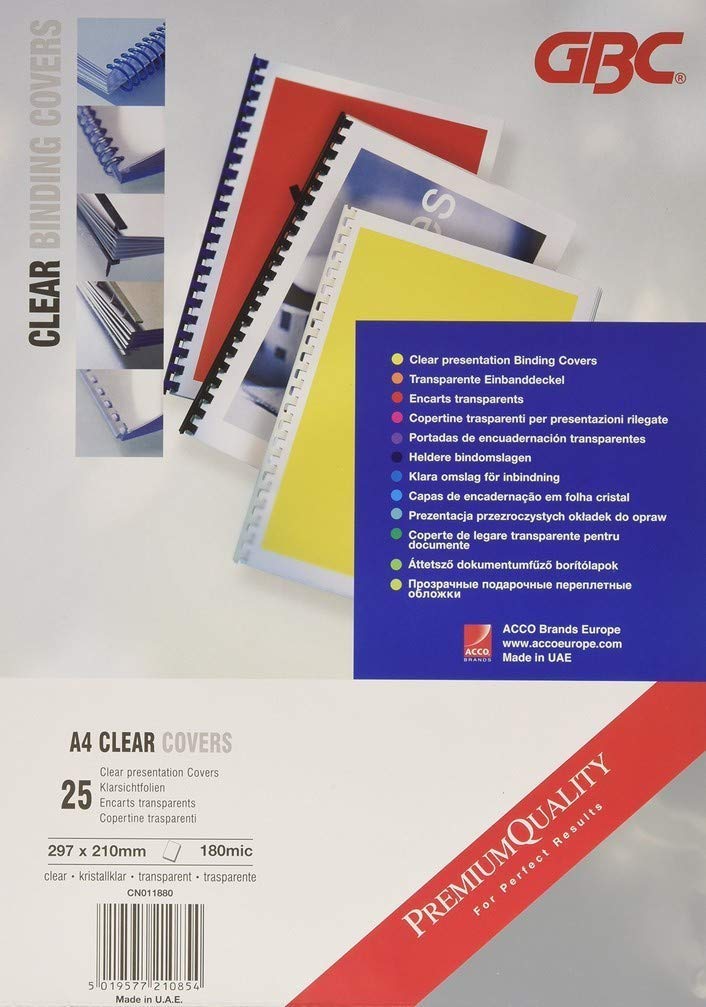 GBC HiClear Binding Covers, A4 Size Pack of 25-180 microns Transparent