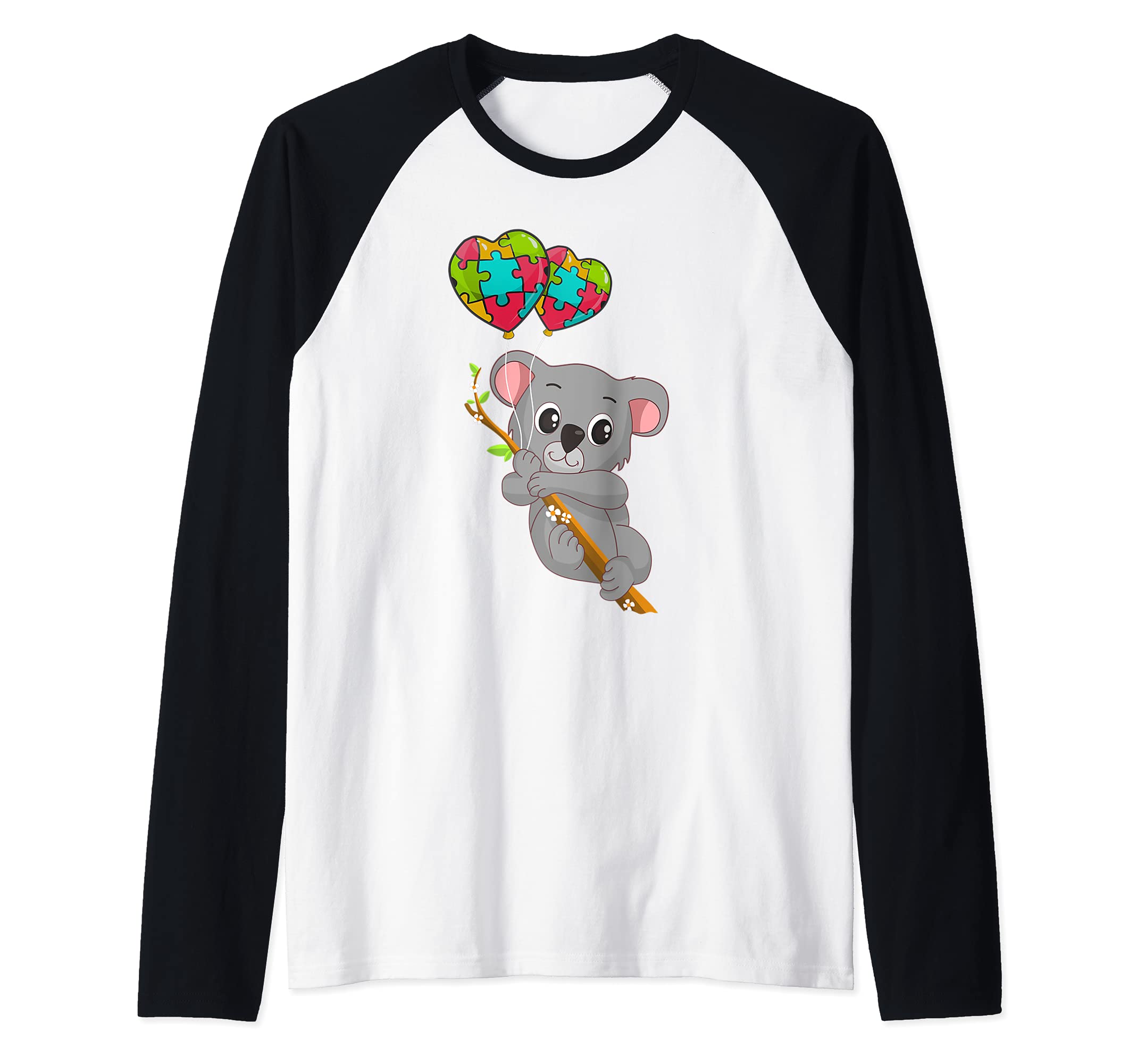 Autism Awareness Koala Bear Puzzles Heart Balloons Autism Raglan Baseball Tee
