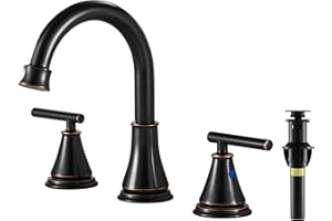 Fransiton Bathroom Sink Faucet 3 Hole, Oil Rubbed Bronze Bathroom Vanity Faucet for Lavatory Sink with Pop-Up Drain, 8 Inch Widespread, 2 Handle Basin