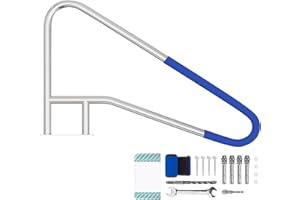 Oswerpon Pool Handrail 55" x 32", Pool Railings for Inground Pools, 304 Stainless Steel Pool Handrails with Blue Nylon Grip Cover & Inflatable Float Hammock, Quick Mount Accessory Included.