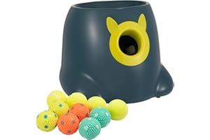 WIGGLYTAIL Automatic Ball Launcher for Dogs, Dog Fetch Ball Thrower Launcher, 3 Adjustable Distances, Interactive Pet Self Playing for Small Dogs and Puppies with 10 Balls (2 inches)