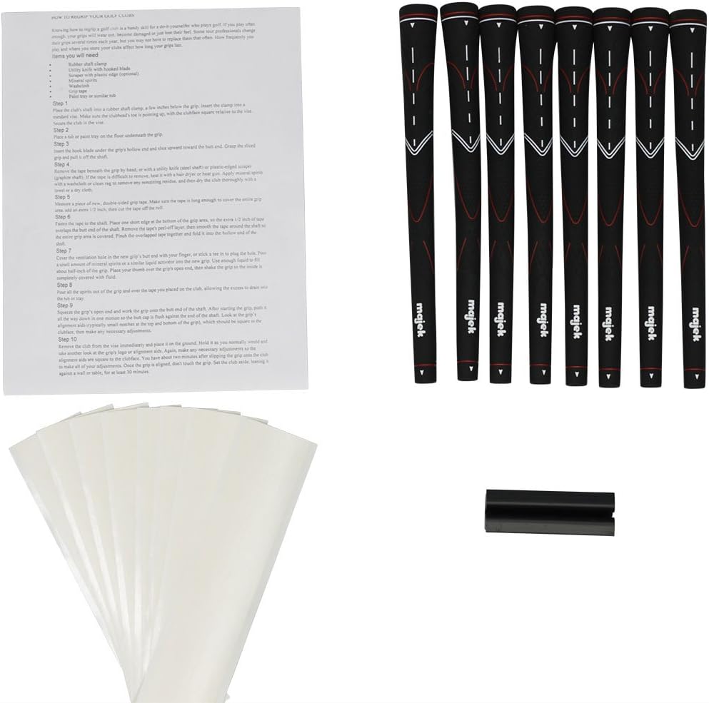 Majek All Senior Men's Golf Grips Midsize Black Tour Pro and Grip Kit (8 grips, grip tape, clamp, instructions)