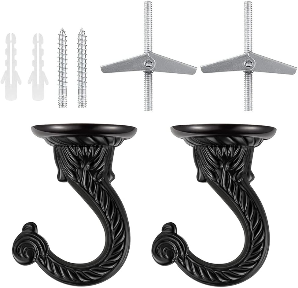 Outdoor Hanging Brackets - diplambr Swag Hook Heavy Duty Ceiling Hook with Hardware for Ceiling Installation Cavity Wall Fixing Hanging Plants Chandeliers Wind Chimes etc. Indoor&Outdoor (2, Black)