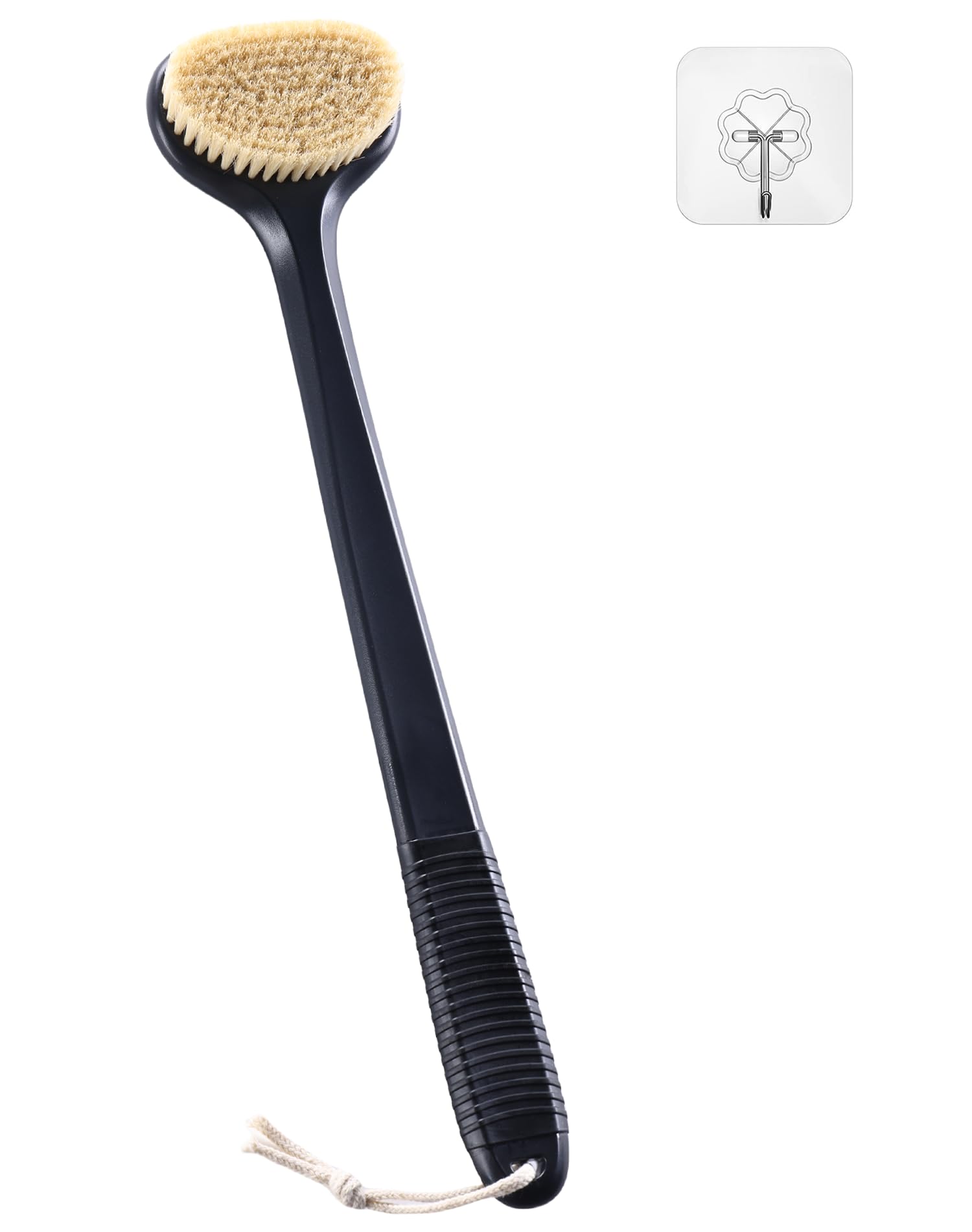 Back Scrubber for Shower with 17" Long Handle, Non-Slip Grip Dry Brushing Body Brush, Natural Boar Bristles Shower Brush for Lymphatic Drainage, for Men & Women Use – Boar Bristles