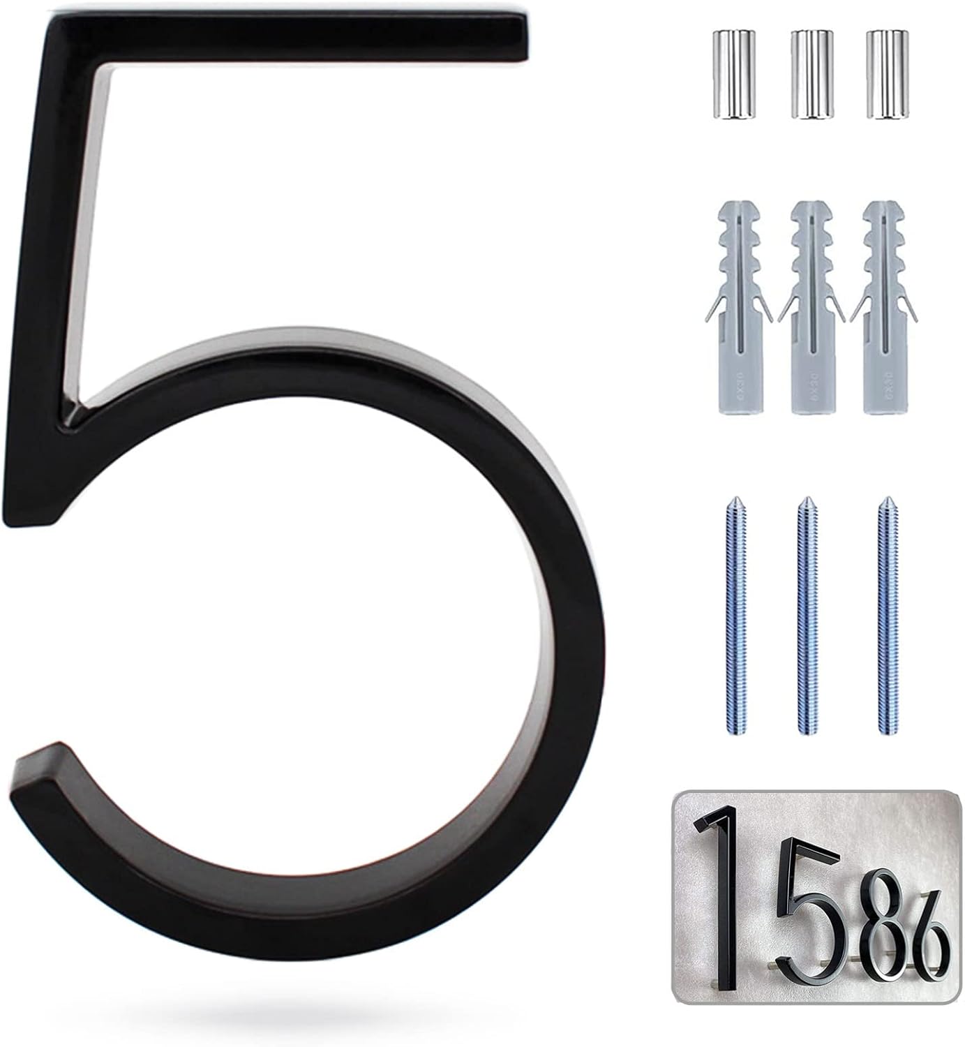 Address Signs - 5Inch Zinc Alloy Floating House Number with Nail Kit, Metal Modern House Numbers, for Garden Door Mailbox Decor Number Visibility Signage (black-5)