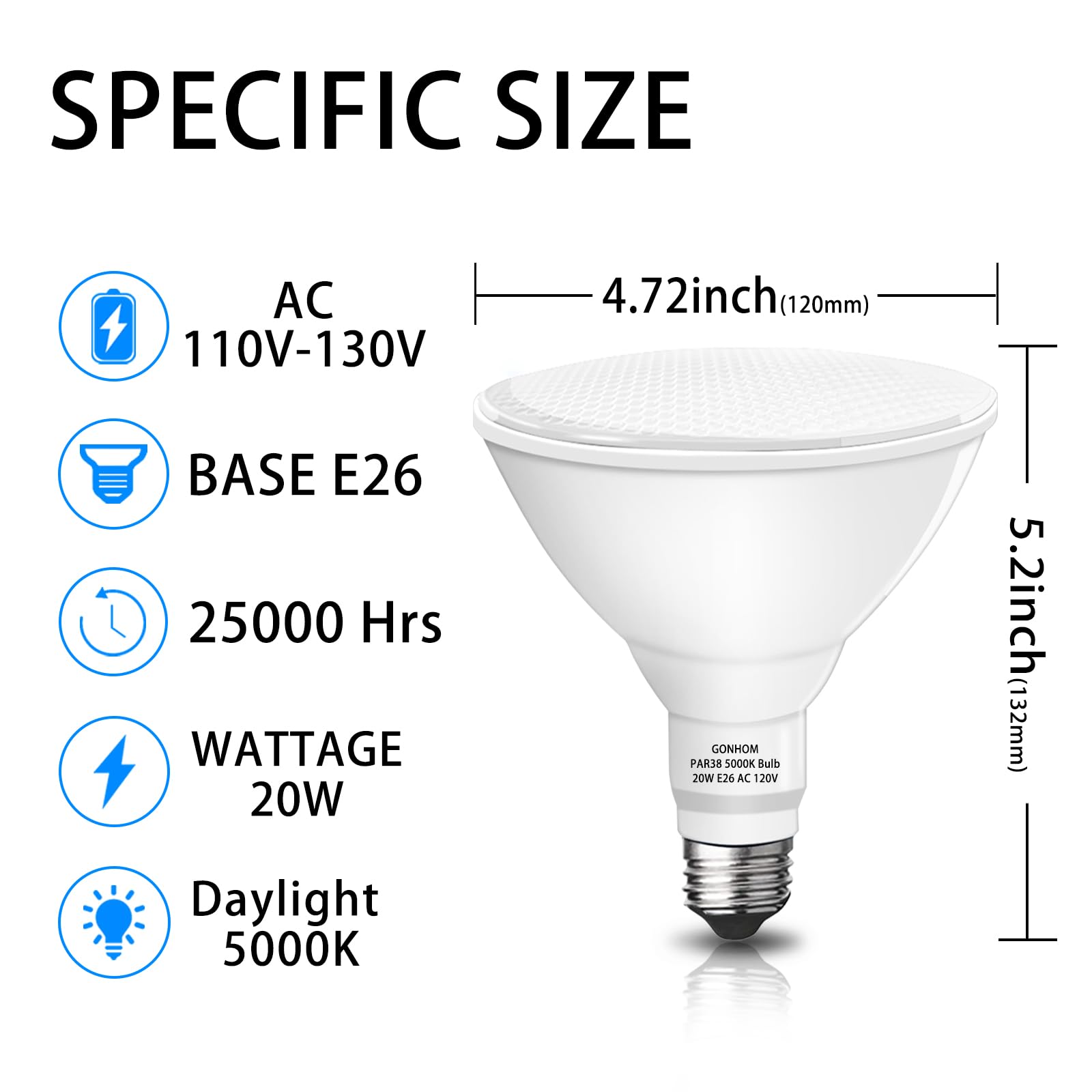 Par38 led Flood Lights Outdoor Light Bulb 2 Pack,Dimmable 5000K Daylight 1800LM,20W Replace up to 200W,Outdoor Flood Light Bulbs for Backyard,Garage,Porch,Garden