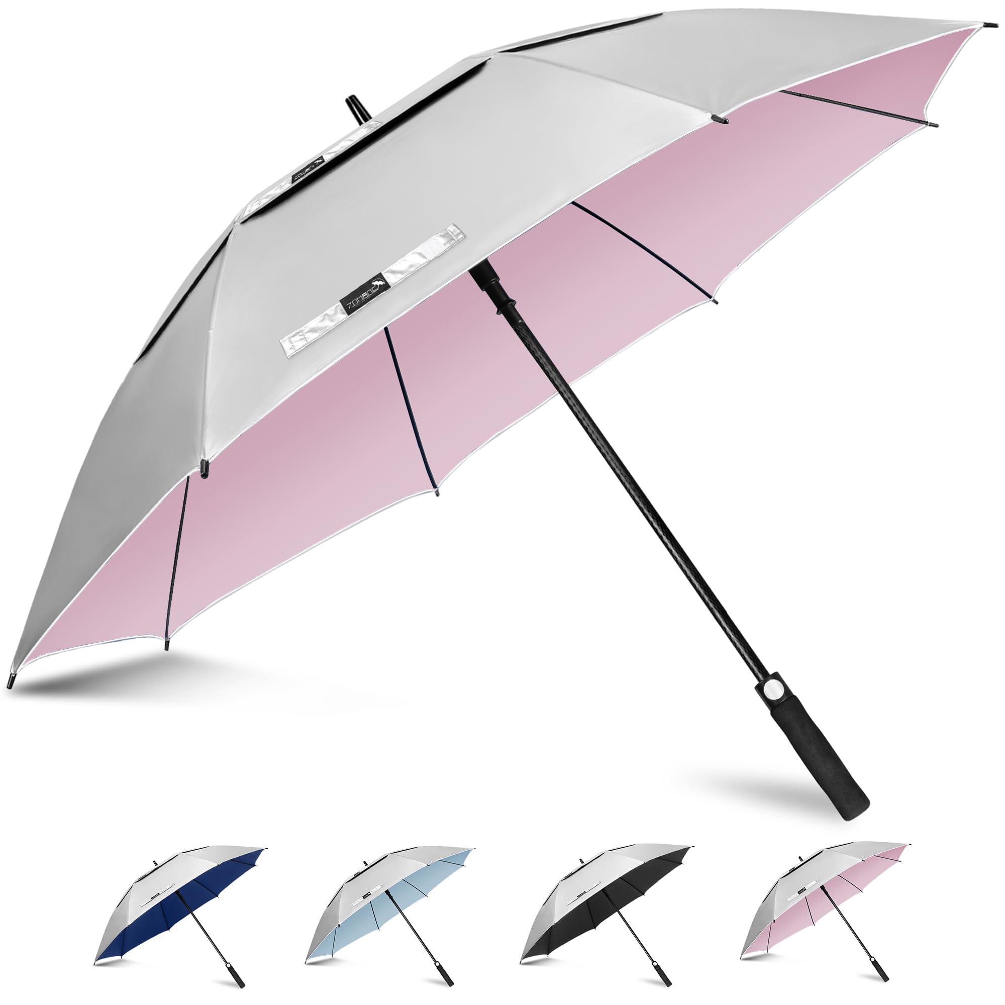 ZOMAKE UV Golf Umbrella for Sun Protection,Large Sun Umbrella Windproof and Rainproof Strong UPF 50+,Reflective Golfing Brolly 68In Unbreakable for Men Women (Silver/Pink)
