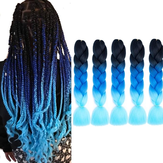 Mychanson Synthetic Braiding Hair 24 Inch Black Blue Sky Blue Ombre Color Jumbo Twist Kanekalon