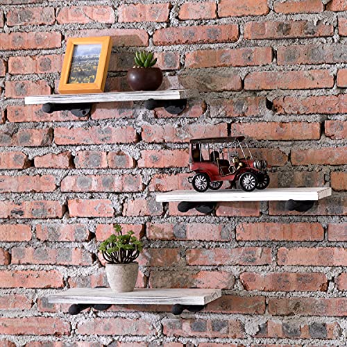 MyGift Urban Rustic Whitewashed Wood & Metal Pipe Wall Mounted Floating