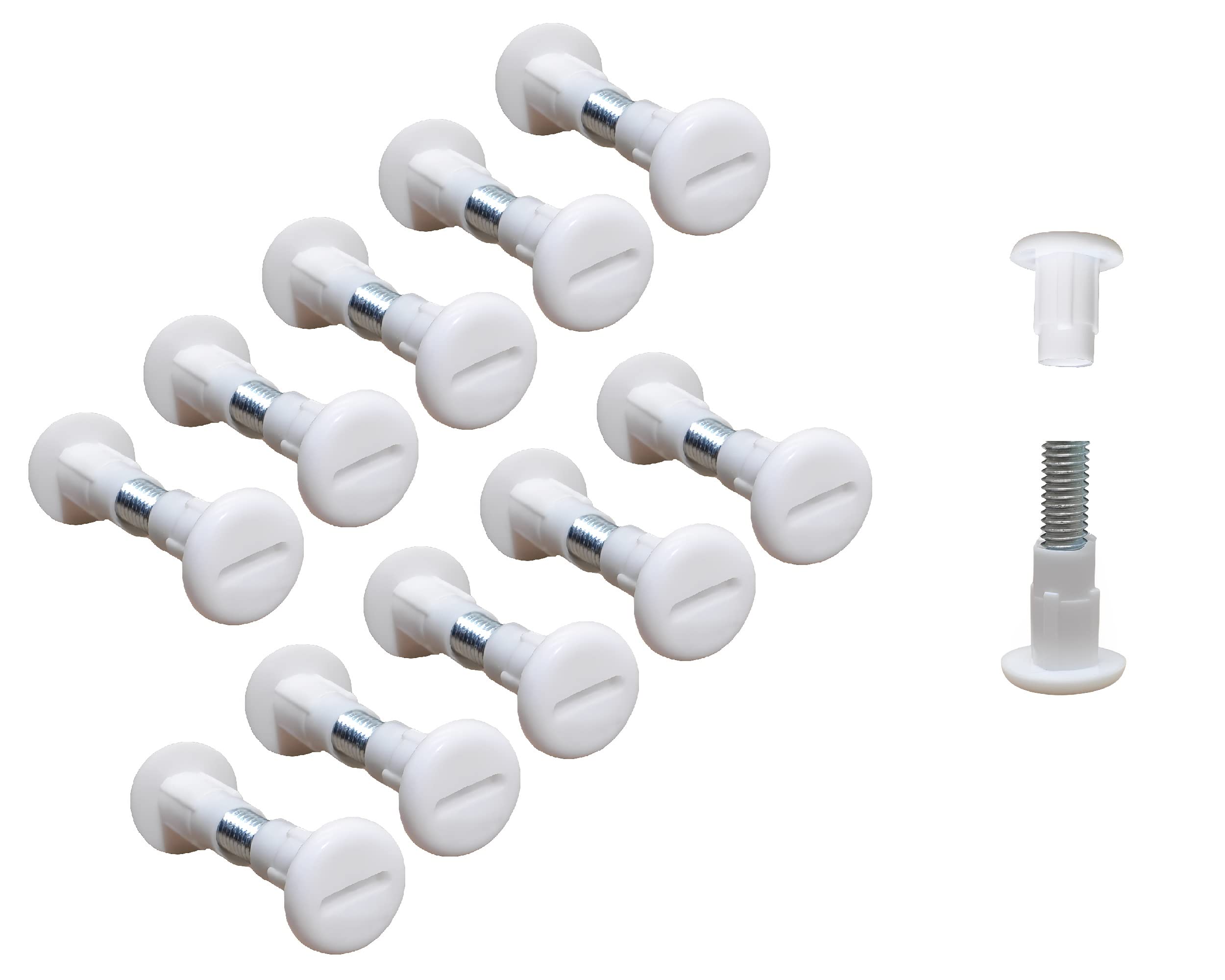 TERF® Cabinet Connecting Jointing Binding Post Screw Bolt M6 (6mm) Steel Threaded Furniture Cabinet Fixing Connector Screw for Join Furniture Thickness 27mm to 32mm White - Pack of 10