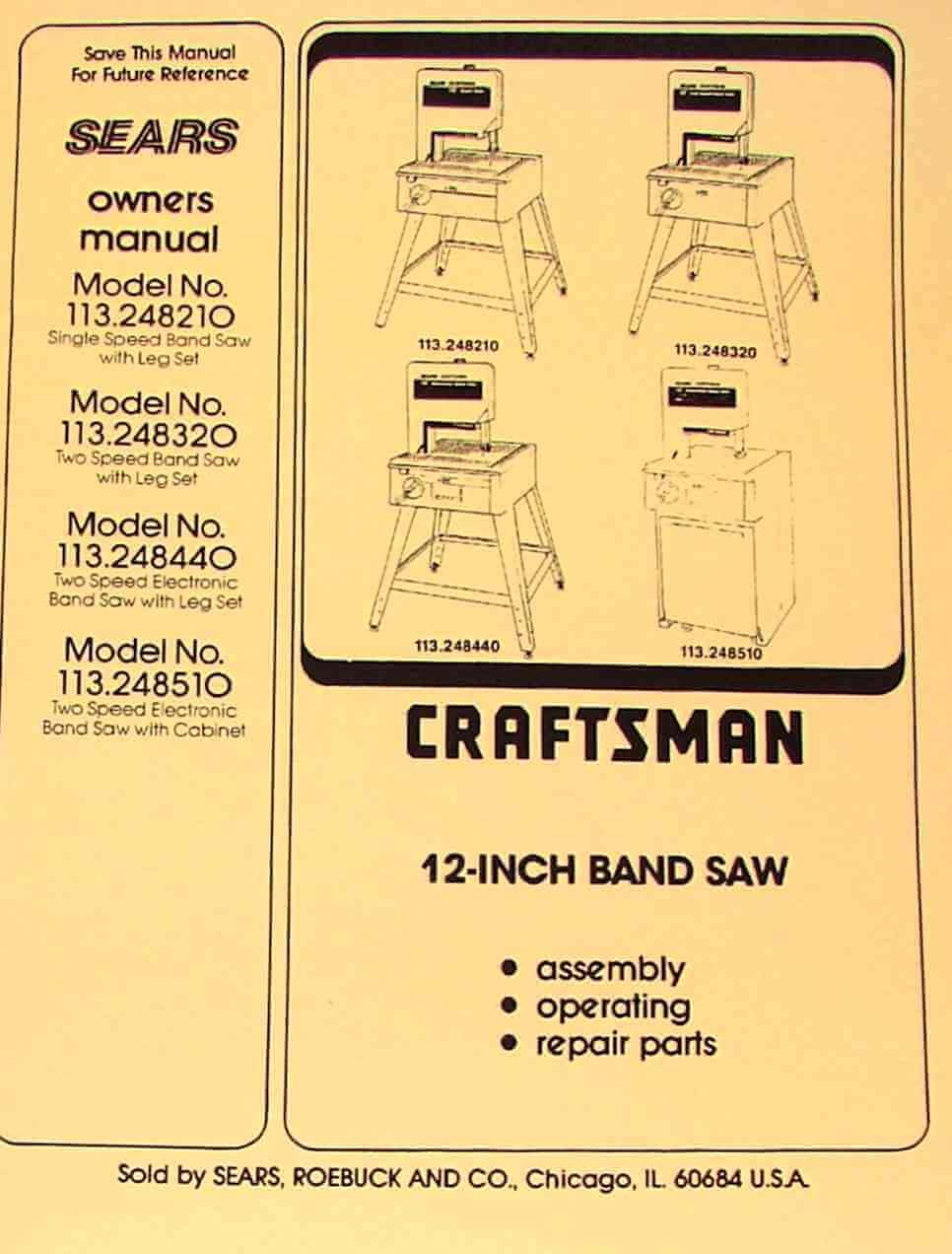 Craftsman 12 Inch Band Saw User Manual