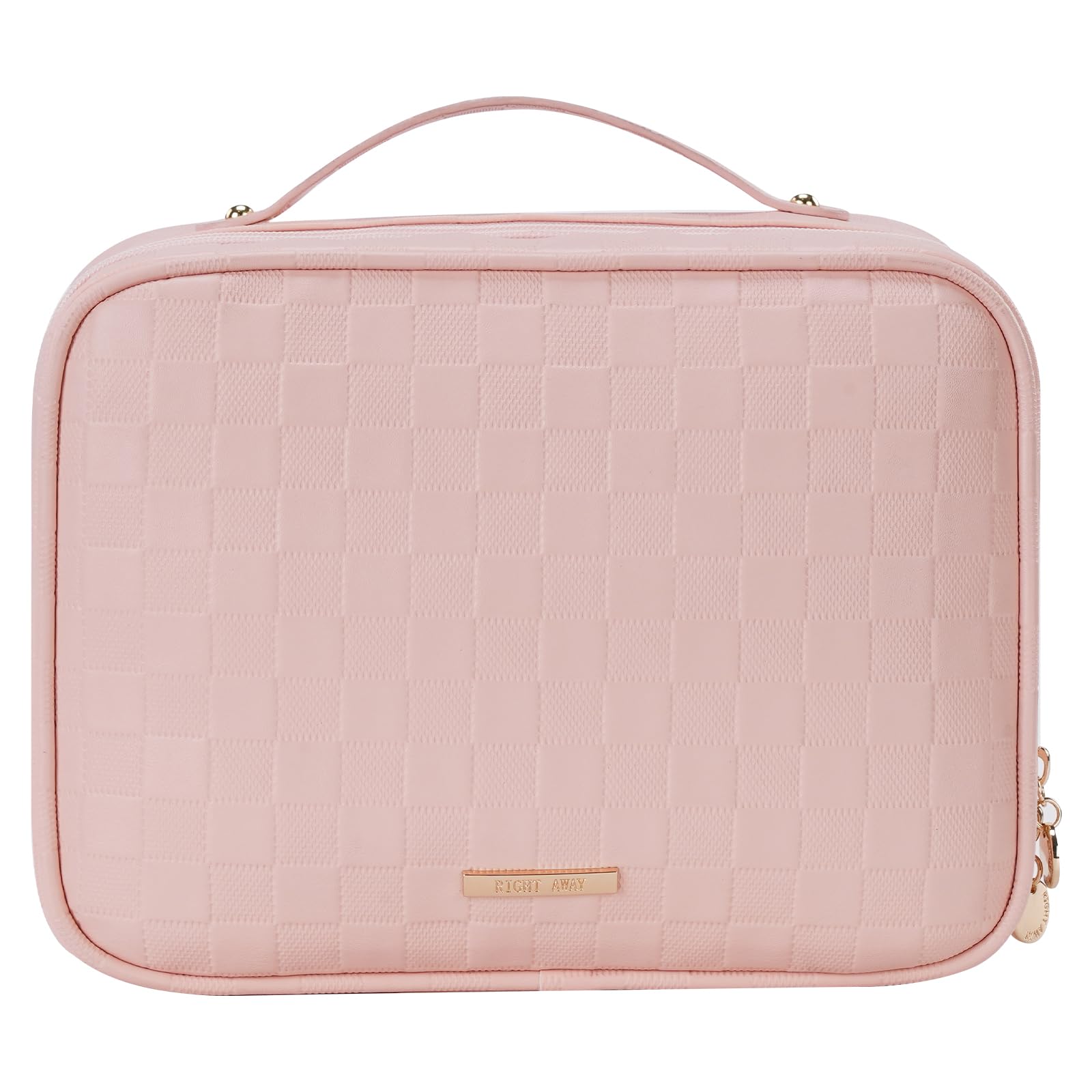 Photo 1 of RIGHT AWAY Travel Toiletry Bag for Women, Waterproof Makeup Bag&Case, Portable Cosmetic Organizer Checkered Make up Bag for Full Sized Toiletries?Cosmetics and Travel-Size Accessories,Pink Checkered