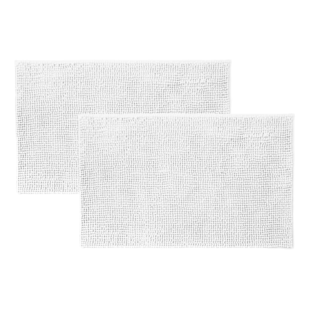 Allure Pack of 2 Bobble Chenille Bath Mat Non Slip 50 x 80cm - Soft, Absorbent, Easy Care (White)