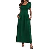 Women's Short Sleeve Loose Plain Long Maxi Casual Dresses with Pockets 3XL Dark Green