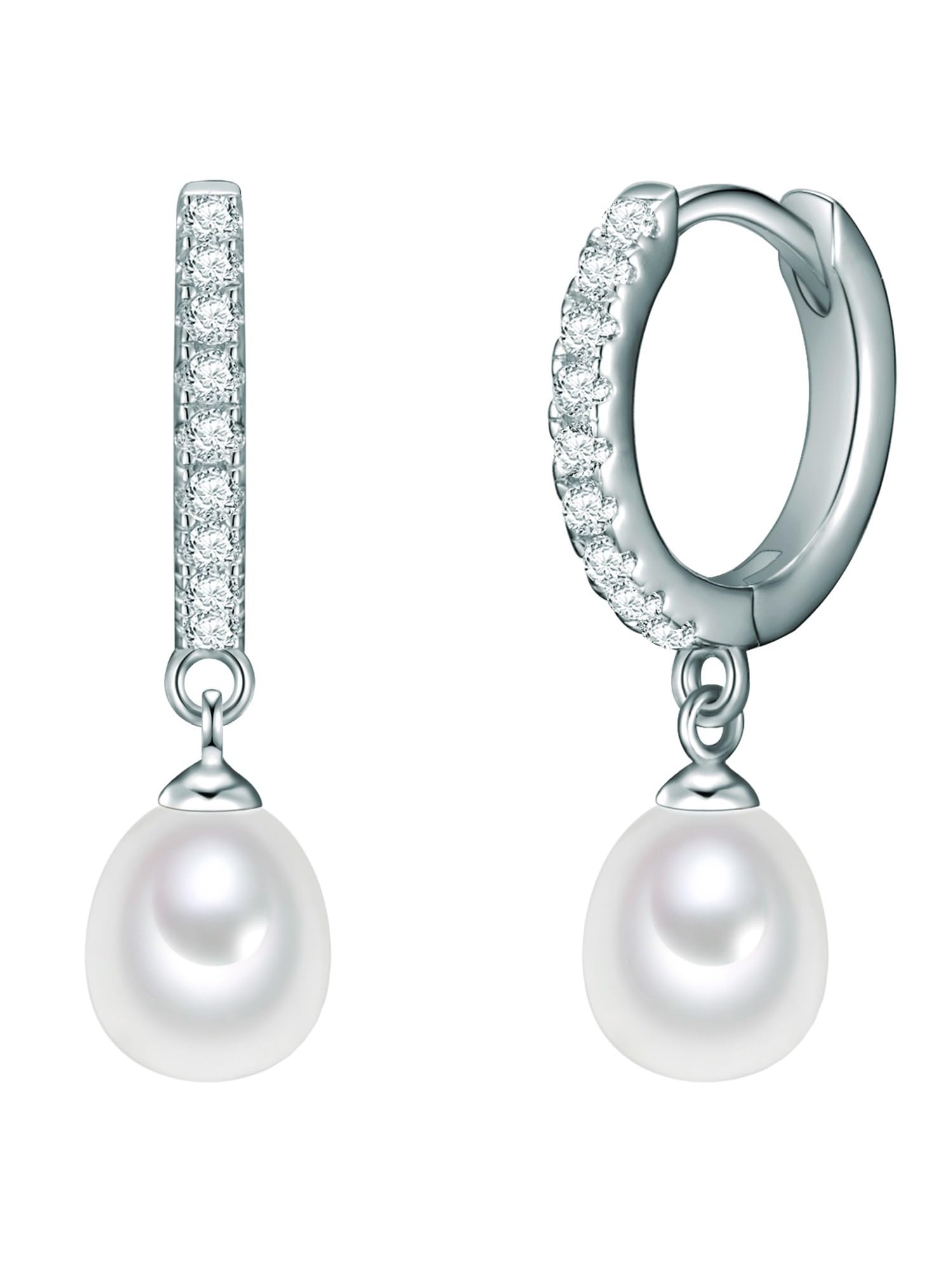 Valero Pearls Female 925/- Sterling Silver Zirconia (CZ) Fresh Water Cultured Pearl(s) approx. 6,0-7,0 mm Hoop earring
