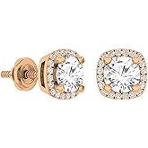 Dazzlingrock Collection Valentine's Day Gift 5mm Each Round Lab Created Gemstone & White Natural Diamond Women Halo Stud Earrings, 10K Rose Real Solid Gold
