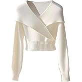 Verdusa Women's Foldover Wrap Top Long Sleeve Cropped T Shirts Elegant Formal Outfits