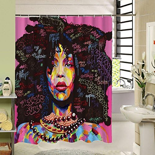 African American Shower Cutain Woman Abstract Print Waterproof Mildew Resistant Fabric Polyester Bath Curtain for Hip Pop Art Bathroom Decor