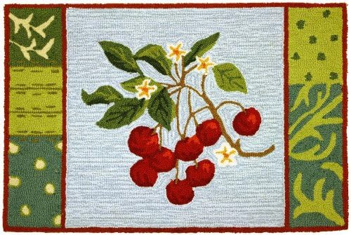Homefires Contemporary Rectangle Area Rug 1'10"x2'10" Blue-Green Cherry With Blossoms Collection