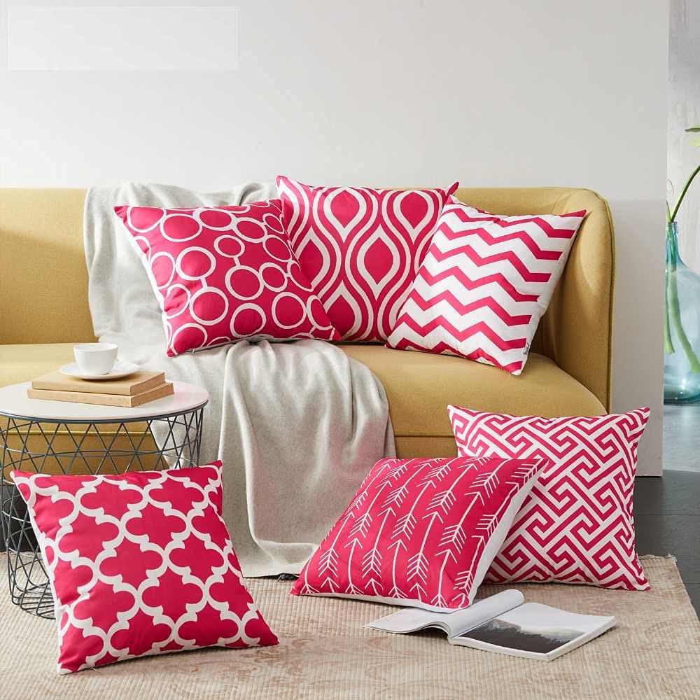 MODERN HOMES Soft Cotton Cushion Covers/Decorative Throw Pillow Covers (Pink, 16x16 inch) - Set of 6