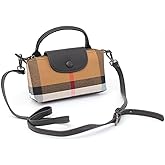 Waiyqju Mini Small Size Luxury Plaid Women's Top Handle Handbag Canvas and Leather Mini Contrasting Colors Satchel