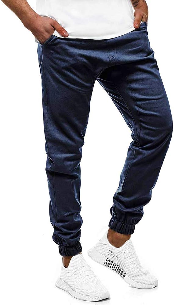 Jogging Sweatpants Sports Gym Trousers for Men, Casual Slim Fit Elastic Waist Bottoms Solid Color Tracksuit Training Skinny Pants with Pockets for Workout Running