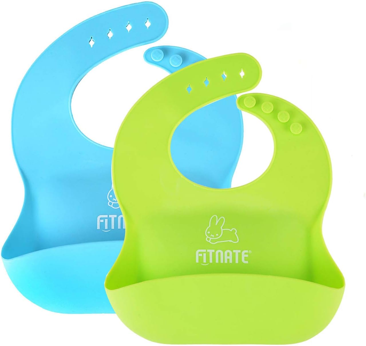 FITNATE Waterproof Silicone Baby Feeding Bibs Dishwasher Safe Soft Adjustable Neck Band, Never soak in The Water and Oil. Easy Wipe Clean and Dry