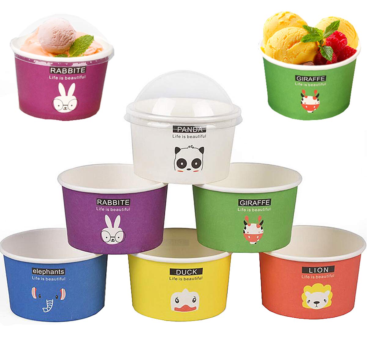 liuer 60PCS Paper Cups Disposable Ice Cream Cup Paper Dessert Bowls Party Supplies Treat Cups for Sundae,Ice Cream Maker,Yoghurt Makers(7 Ounce,Cartoon Pattern)