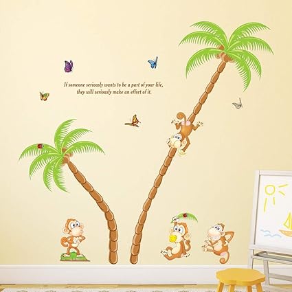 Amazon Brand - Solimo Wall Sticker for Kids Room (Tree Full of Monkeys, Ideal Size on Wall - 136 cm x 130 cm)