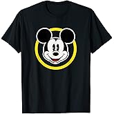 Amazon Essentials Disneyland Shirts, Disney Smiling Mickey T-Shirt, Classic Comfort Fit, Yellow Circle Design, Men's, Black, Small
