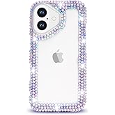 Bonitec Compatible with iPhone 16 Plus Case for Women Girls 3D Glitter Sparkle Bling Case Luxury Shiny Cute Crystal Charms Rhinestone Diamond Bumper Clear Protective Cases Cover Clear