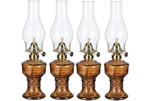 DNRVK 4 Pieces Rustic Oil Lamp Lantern Vintage Color Glass Kerosene Lamp 12.5''Chamber Oil Lamps for Indoor Use Home Decor Lighting Classic Old Hurricane Oil Lamp for Emergency Lighting