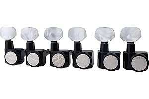 Guyker 6 In-line Guitar Locking Tuners – 1:18 Lock String Tuning Key Pegs Machine Heads for Folk Classical Acoustic Electric Guitar – Pearl Buttons, Black