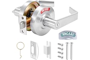 Tandefio 1 Set Bathroom Indicator Privacy Handle Lock, Vacant Occupied Bathroom Lock, Commercial Door Handle with Rosette for Public Restrooms, Satin Chrome (90mm,Silver)