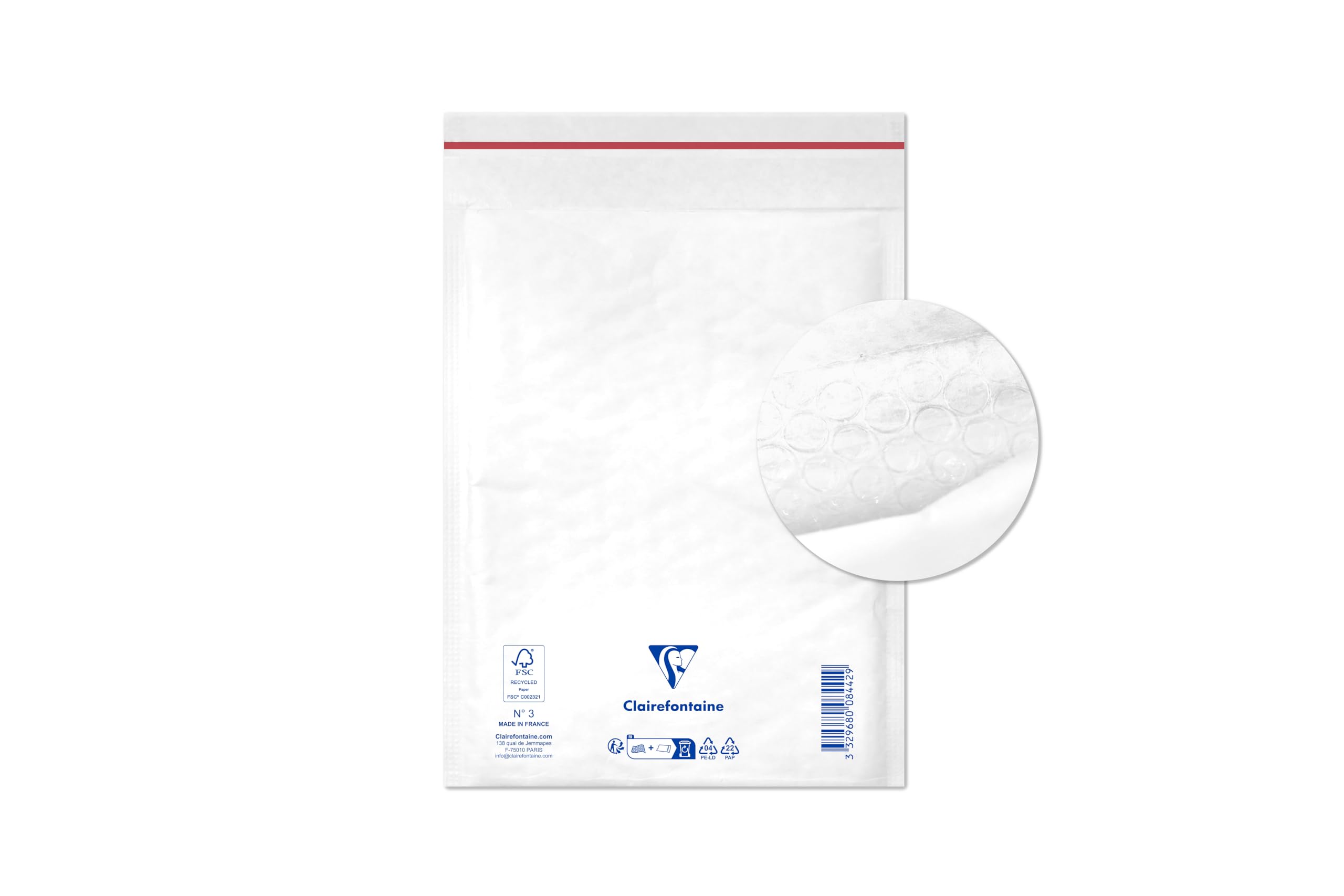 Clairefontaine 7342C - Pack of 10 Padded Envelopes - Lined with Bubble Wrap - Size: 150x210 mm - 90g/m² - White Colour - Mailing - Manufactured in France