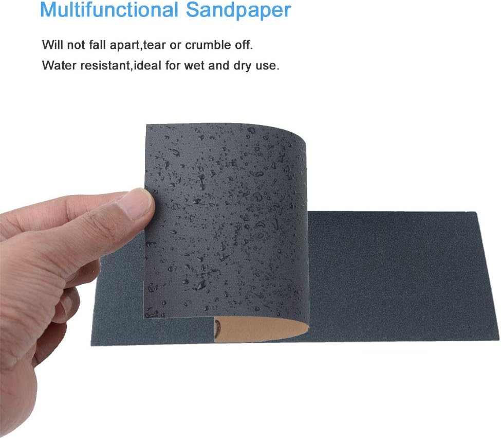 42 PCS Wet Dry Sandpaper 120 to 3000 Assorted Grit Sand paper, 9 x 3.6 Inch Assorted Grit Sandpaper for Wood Furniture Finishing, Metal Sanding and Automotive Polishing, Sander Sheets - - 