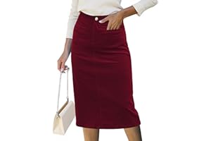 luvamia Corduroy Skirts for Women Midi Length High Waisted Trendy Fall Elastic Waist Casual Stretchy Welt Pockets Skirt