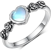 qielizhu Moonstone Ring 925 Sterling Silver Moonstone Rose Ring MoonStone Jewelry Gifts for Women Girls